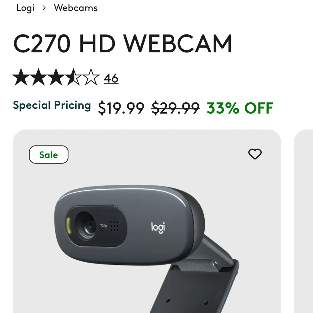 NIB C270 webcam Logitech camera computer MacBook tablet black new sealed